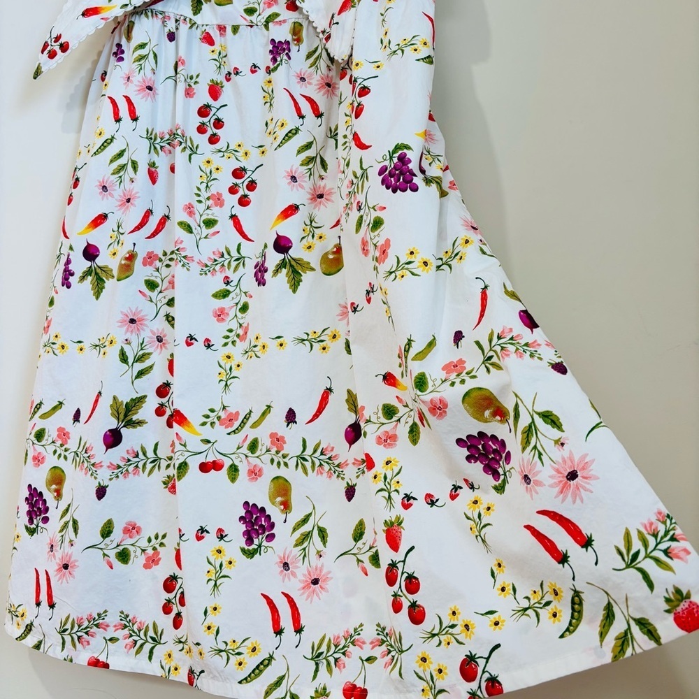 Old Navy White Green Fruits Floral Tie Front Smocked Sleeveless Midi Dress Sz 2X - Picture 7 of 16